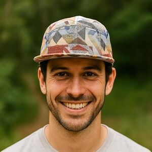 Men's Jacquard 5 Panel Hat Cap Geo Navajo Aztec Camper Adjustable Strap Large